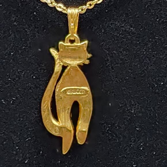 Sparkling Kitty Cat Pendant Necklace GT w Clear Rhinestones Vintage Avon 1990's - Picture 3 of 16
